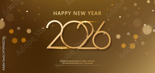 Luxury 2026 gold glowing numbers. Festive elegant holiday background for New Year design banner