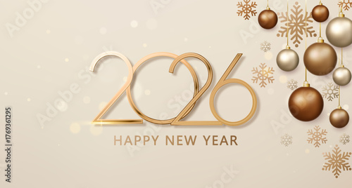 Elegant 2026 gold numbers. Luxury festive background. Shiny New Year greeting card