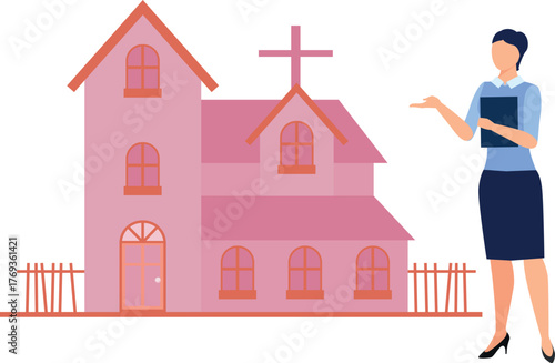 Woman is explaining cathedral catholic church