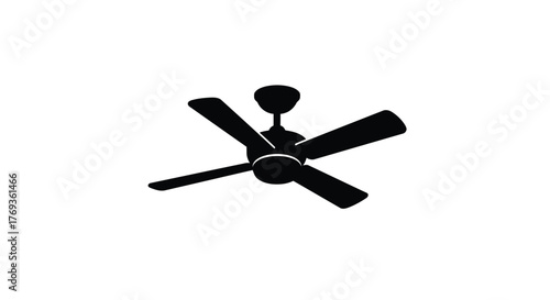 Simple black silhouette of a ceiling fan with four blades displayed