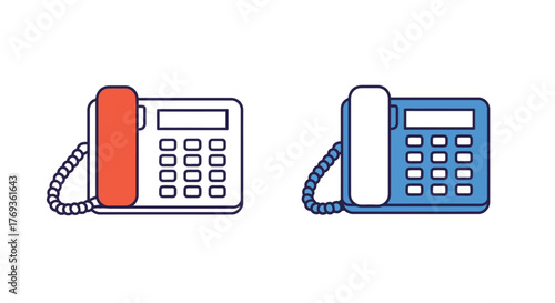 Two colorful retro desk telephones presented in a simple clean illustration