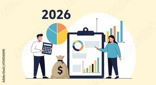 Financial planning for 2026 looks promising with data analysis, charts, and growth projections for a thriving business strategy