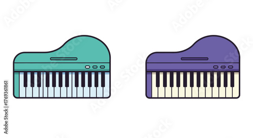 Two colorful miniature keyboards teal and purple side by side illustration