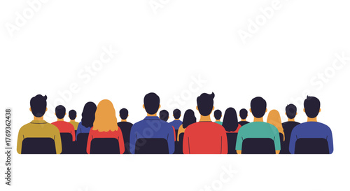A large crowd of people sitting in rows viewed from behind