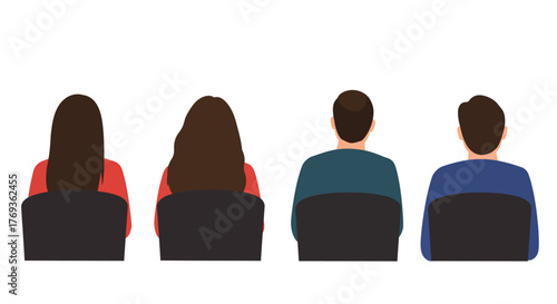 Four people sitting in chairs viewed from the back minimalist design