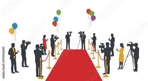 A red carpet event with paparazzi and a celebratory atmosphere