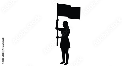 Silhouette of a woman holding a black flag simple graphic design