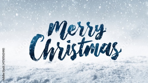 Merry Christmas greeting in a winter wonderland, evoking feelings of joy and festivity. The image features a festive text design against a backdrop of snow and gentle snowfall.