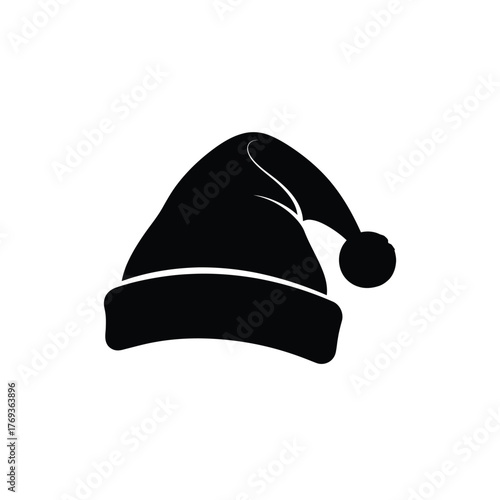 Black silhouette of a santa claus hat with a pom pom