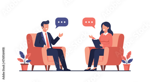 Confident professionals engage in productive conversation, fostering collaboration and idea exchange in a modern, welcoming setting