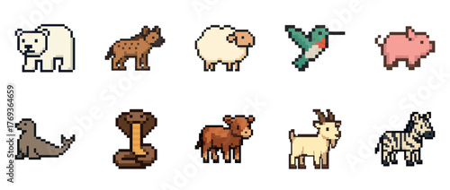 Pixel art animals: diverse 8-bit wildlife collection