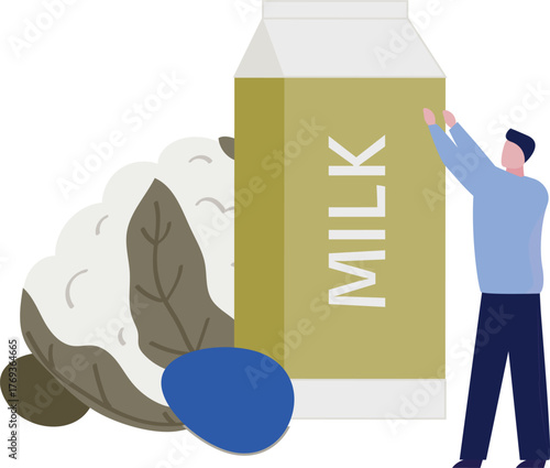 A  boy is holding milk bottle.7