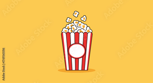 Vibrant popcorn bucket overflowing with delicious kernels, perfect for movie nights and snack promotions