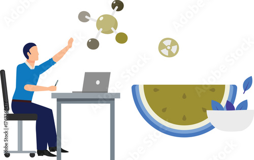 A man is pointing healthy molecules