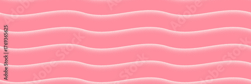 Vector abstract wide panoramic background with soft pink halftone wavy striped forms and grainy texture. Abstraction with elegant pink colour scheme ideal for wellness, fashion, editorial layout needs