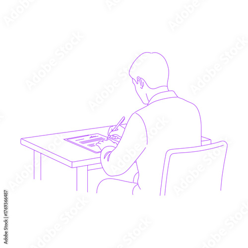 Line art illustration of hand signing paper