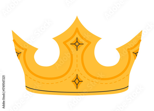 Crown icon. Golden royal jewels headdress. Symbol of king, queen, prince and princess. Aristocratic, coronation, monarchy concept. Hand drawn flat vector illustration on white background
