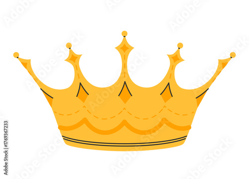 Crown icon. Golden royal jewels headdress. Symbol of king, queen, prince and princess. Aristocratic, coronation, monarchy concept. Hand drawn flat vector illustration on white background