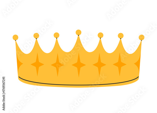 Crown icon. Golden royal jewels headdress. Symbol of king, queen, prince and princess. Aristocratic, coronation, monarchy concept. Hand drawn flat vector illustration on white background