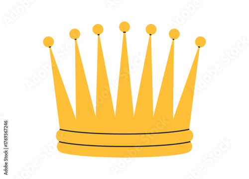 Crown icon. Golden royal jewels headdress. Symbol of king, queen, prince and princess. Aristocratic, coronation, monarchy concept. Hand drawn flat vector illustration on white background