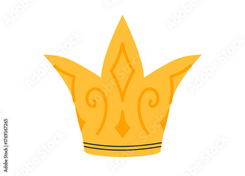 Crown icon. Golden royal jewels headdress. Symbol of king, queen, prince and princess. Aristocratic, coronation, monarchy concept. Hand drawn flat vector illustration on white background