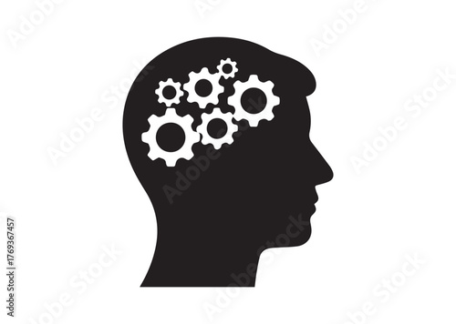 Gears in head icon, Gears in head silhouette vector