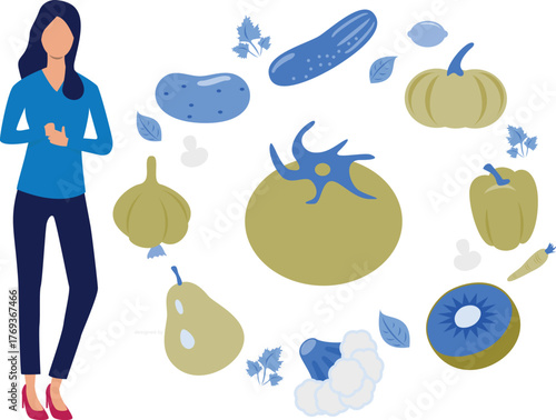 The girl is showing healthy food