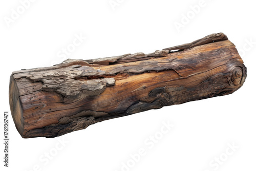 A single weathered wooden log isolated on transparent background