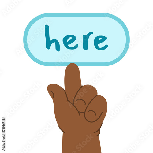Black hand of child index pointing up gesture. Vector illustration