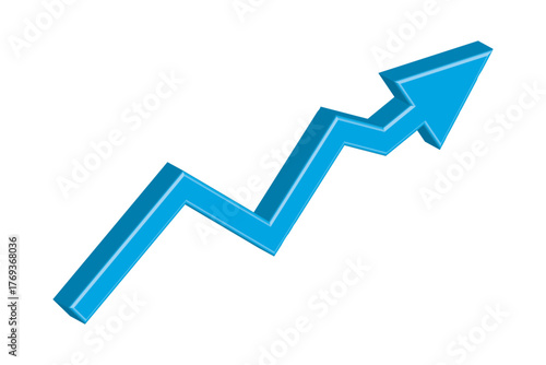 Growing Business 3D Blue Arrow on White. Profit Arrow Vector Illustration. Business Concept, Growing Chart. Sales Symbol Icon with Upward Arrow. Economic Blue Arrow with Growing Trend.