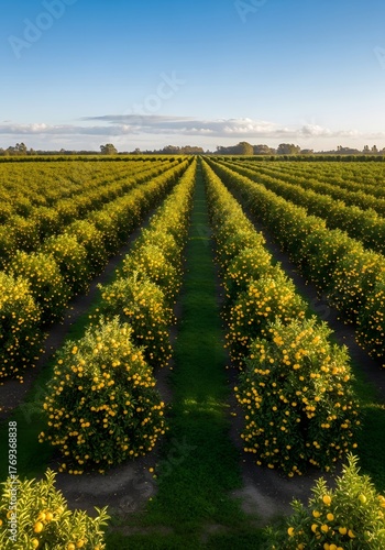 Aerial view of a vibrant yuzu orchard