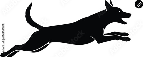 Dog silhouette playing fetch vector illustration design art