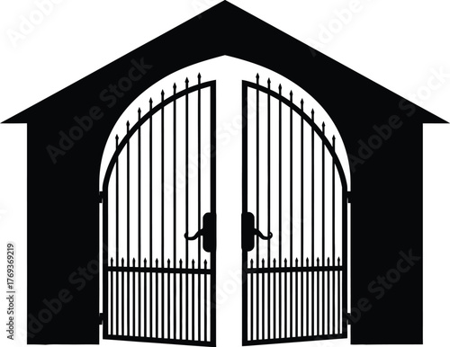 Black gate silhouette entrance to house or building design