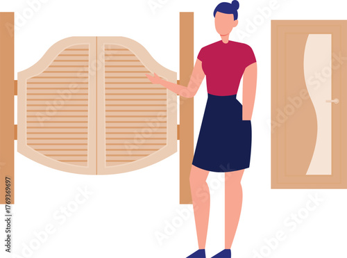Girl is standing next to door way