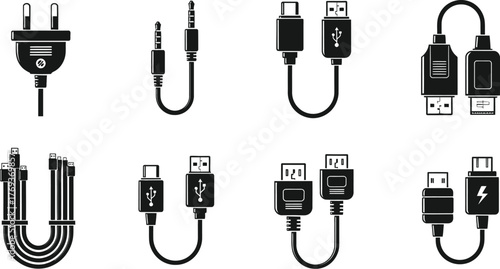 Different types of connector cables usb hdmi power audio vector