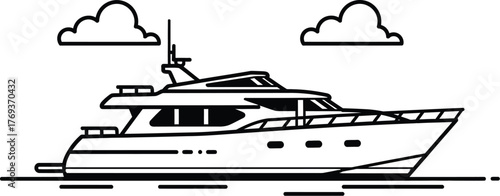 Luxury yacht illustration vector design with clouds and waves