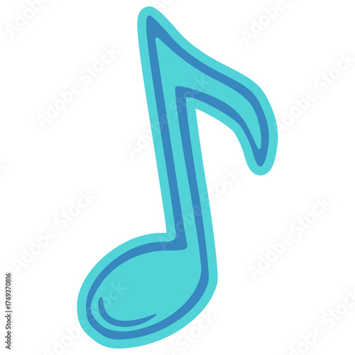 A stylized, light blue musical note with a curved stem and a small flag, simple design.