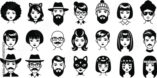 Set of diverse avatar vector illustration people face portraits