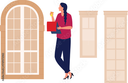 The girl is pointing window design.