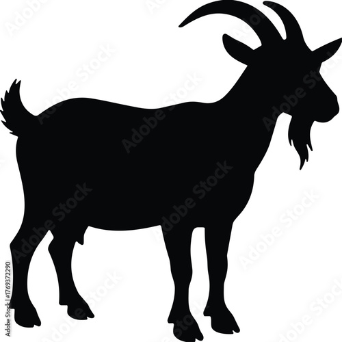 Black goat silhouette isolated on white background, farm animal vector illustration for agriculture, livestock design, rural theme, and nature concept