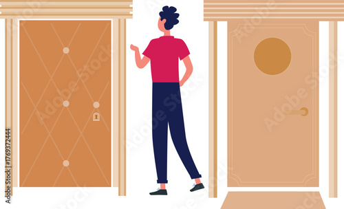 The girl is waiting at door.