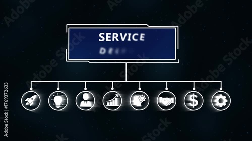 Business Flowchart with Icons Representing Startup Idea Growth Partnership Finance and Operations on Dark Background