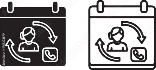 scheduling or appointments icon,Calendar with person and phone icons, representing 