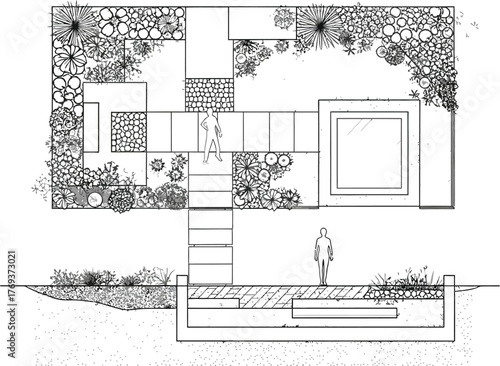 Landscape architecture plan with garden and pool design