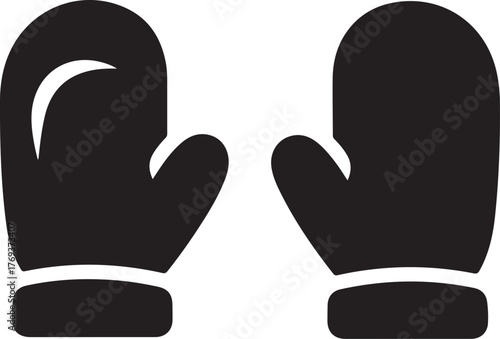 Pair of black mitten silhouettes, icon on