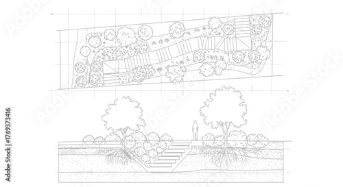 Landscape architecture plan shows garden and stairs design