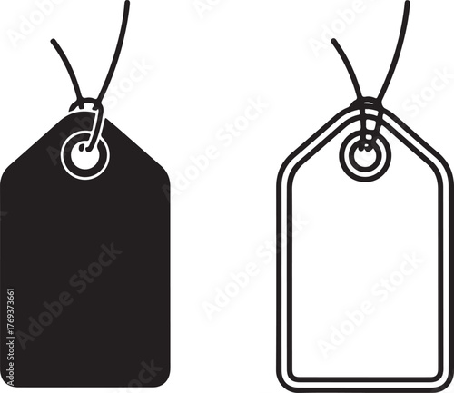 Two price tags, one black and one outlined, representing sale or comparison icon on