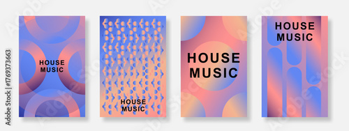 Modern music poster background set. Minimalist cover template with gradient geometric design. Suitable for club, party, music, flyer and social media banner. Vector