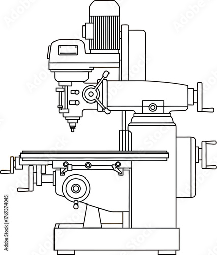 A detailed illustration of a milling machine, a common industrial tool.