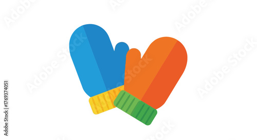 A pair of colorful winter mittens resting against each other on a white background.
